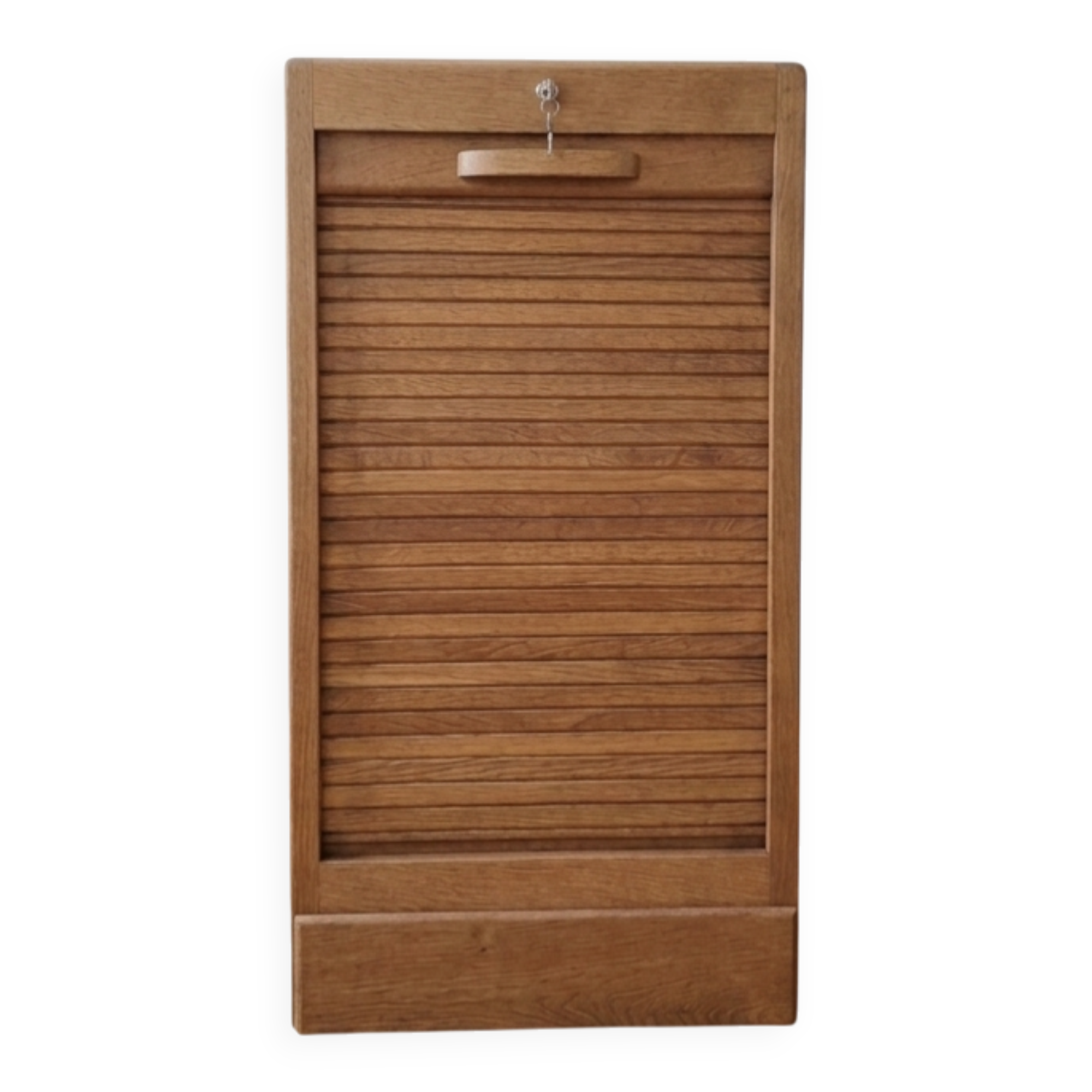 Solid oak filing cabinet with curtains