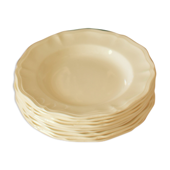 Lot 10 assiettes creuses Digoin Sarreguemines Faïence écrue