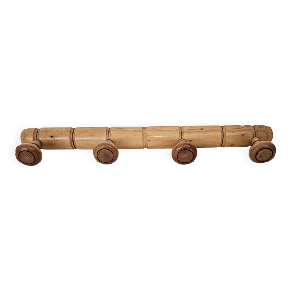 Ancien Porte manteaux mural en bois imitation Bambou (4 patères) 50's 60's
