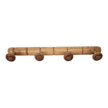 Vintage wooden wall coat rack in bamboo style (4 hooks) 50s 60s