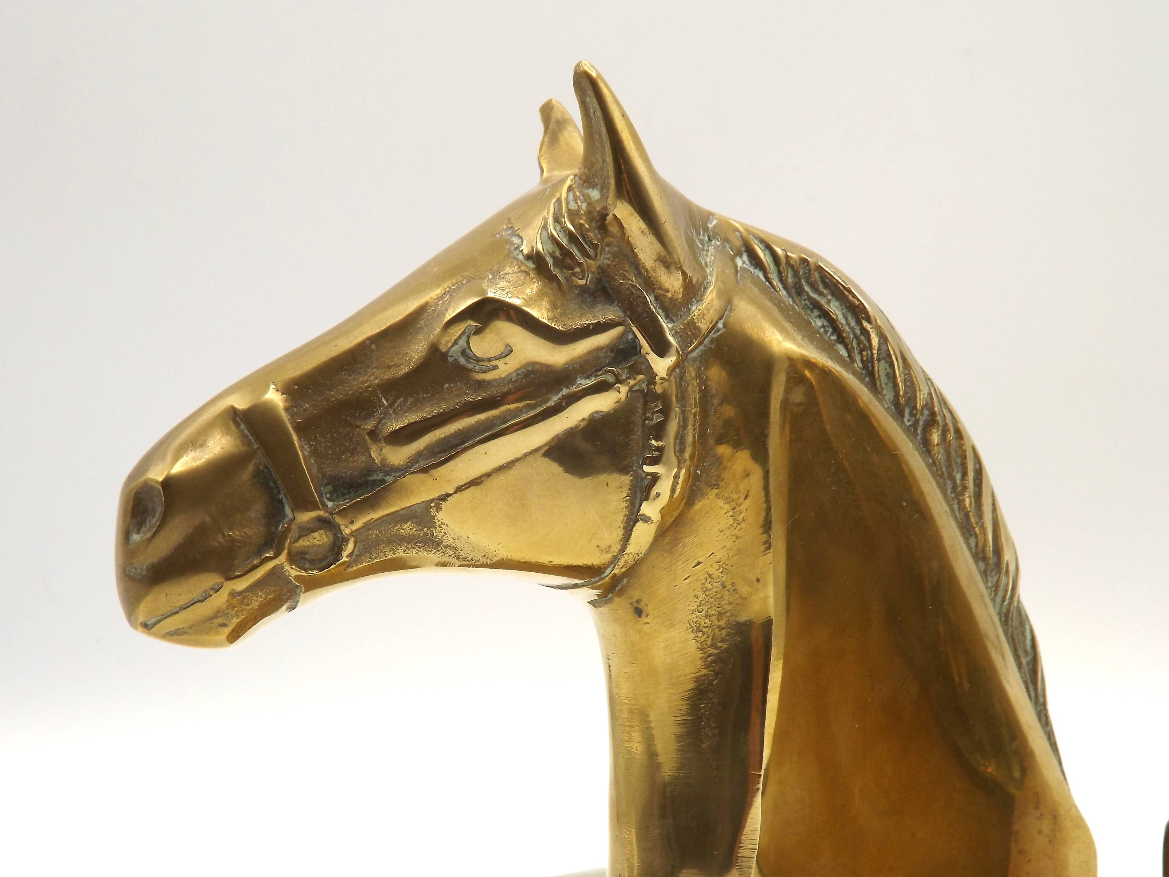 Vintage Brass Horse Head Bookends Pair – French Cast Brass Equestrian Decor