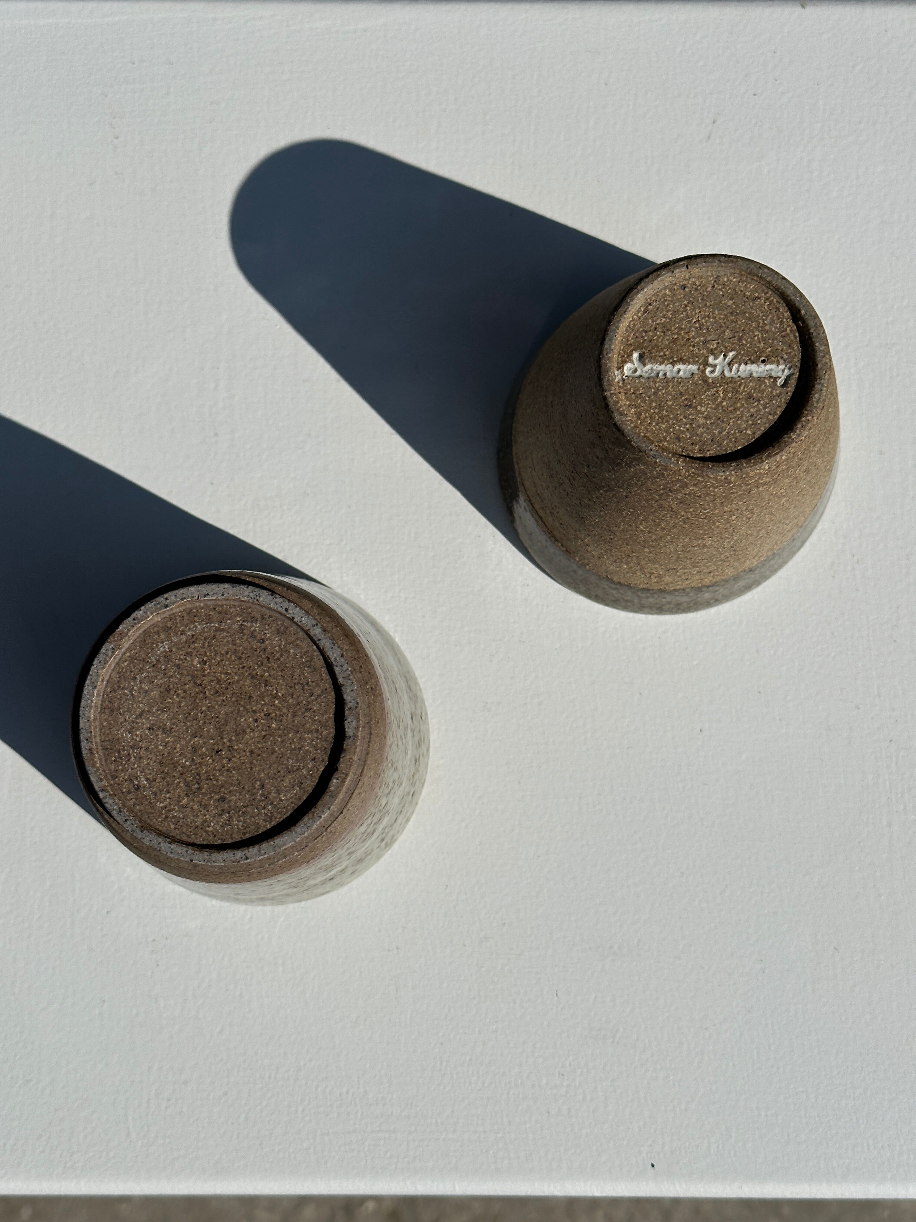 Set of 2 cups in Indonesian ceramic (brown & speckled glazed matte)