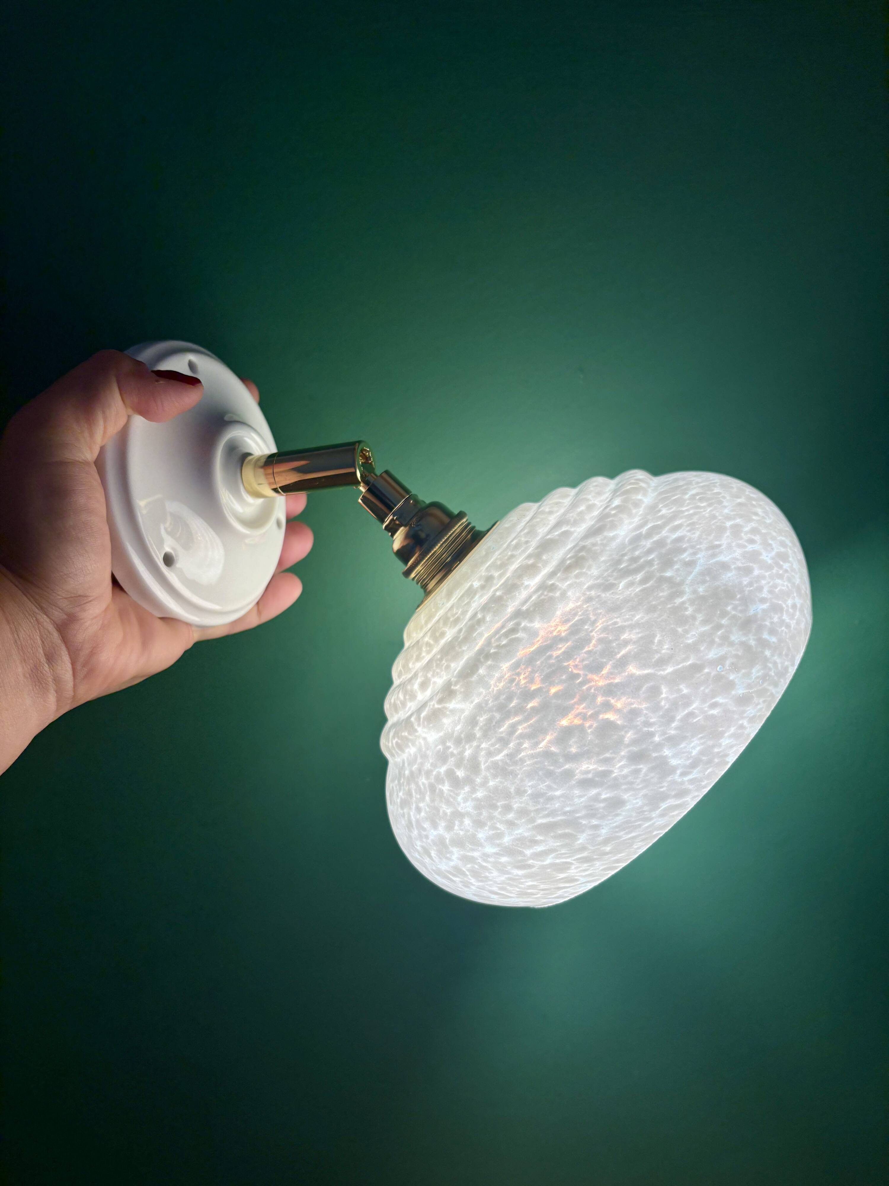 Vintage Clichy glass wall lamp with white shade