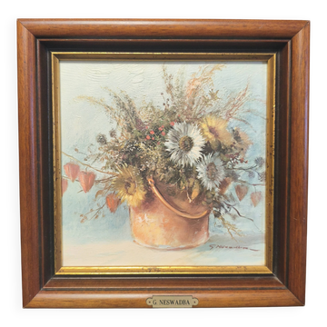 Oil on canvas signed G. Neswadba, bouquet of flowers, 30 × 30 cm