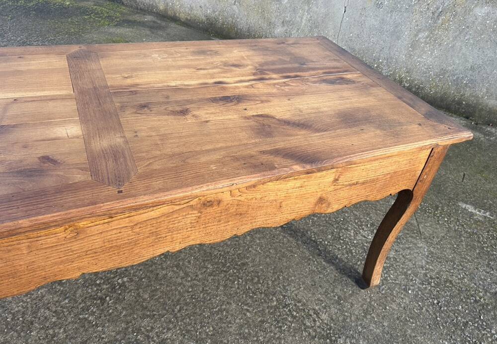 Solid oak farmhouse table, one drawer, vintage, early 20th century.