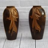 2 Vases en bois fait à la main signés DURA