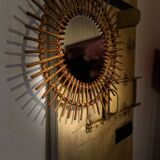 Round rattan mirror