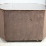 Space age table, hexagonal. Wood, velvet and smoked mirror. Circa 1970
