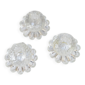Lot of 3 vintage faceted crystal candle holders with flower base for slim candles.