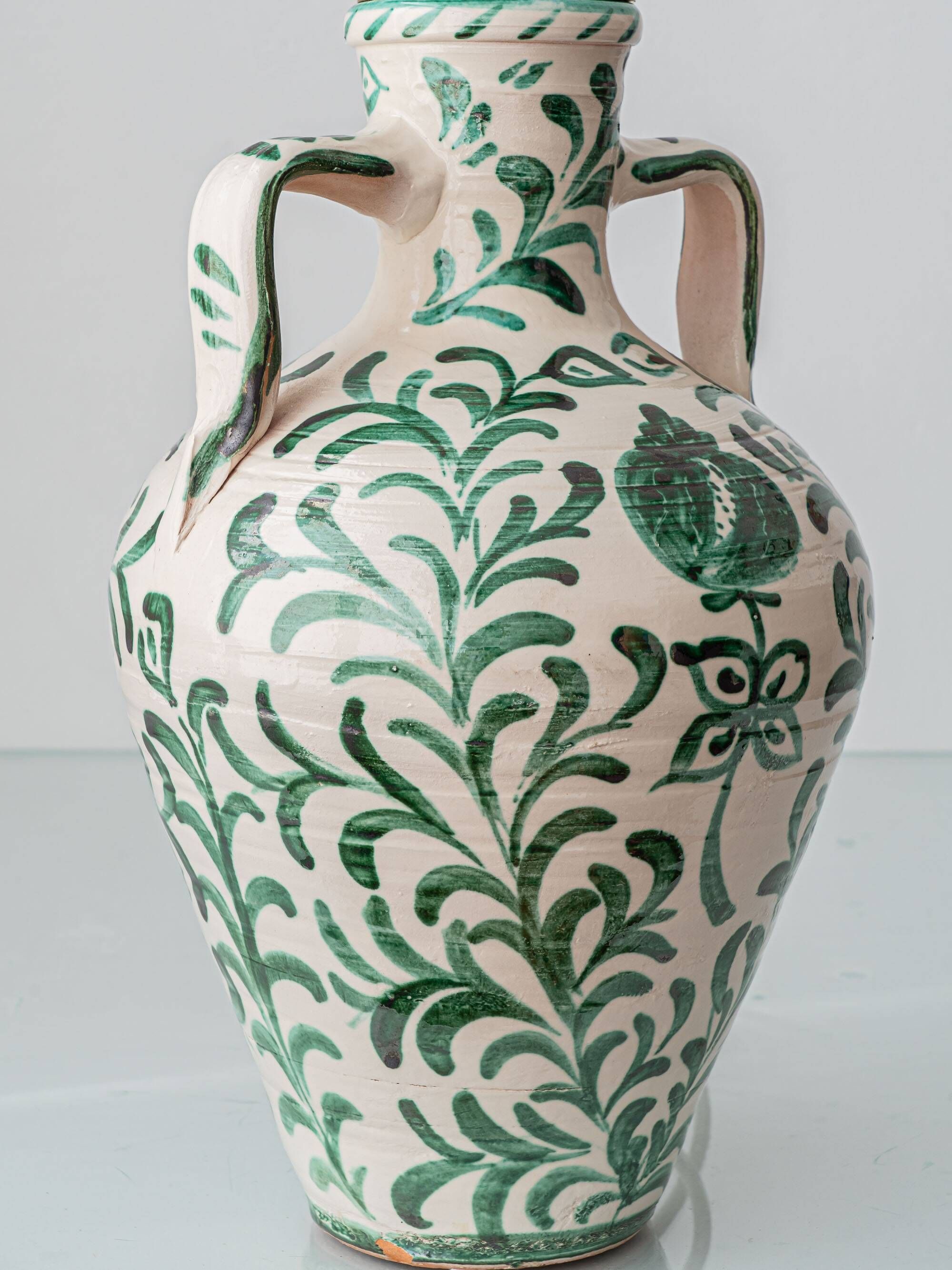 Spanish Revival Ceramic Table Lamp Pair from Granada, New Linen Lampshades