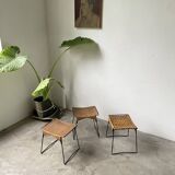 Set of three Raoul Guys wicker and metal stools