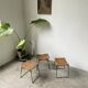 Set trois tabourets osier et métal Raoul Guys