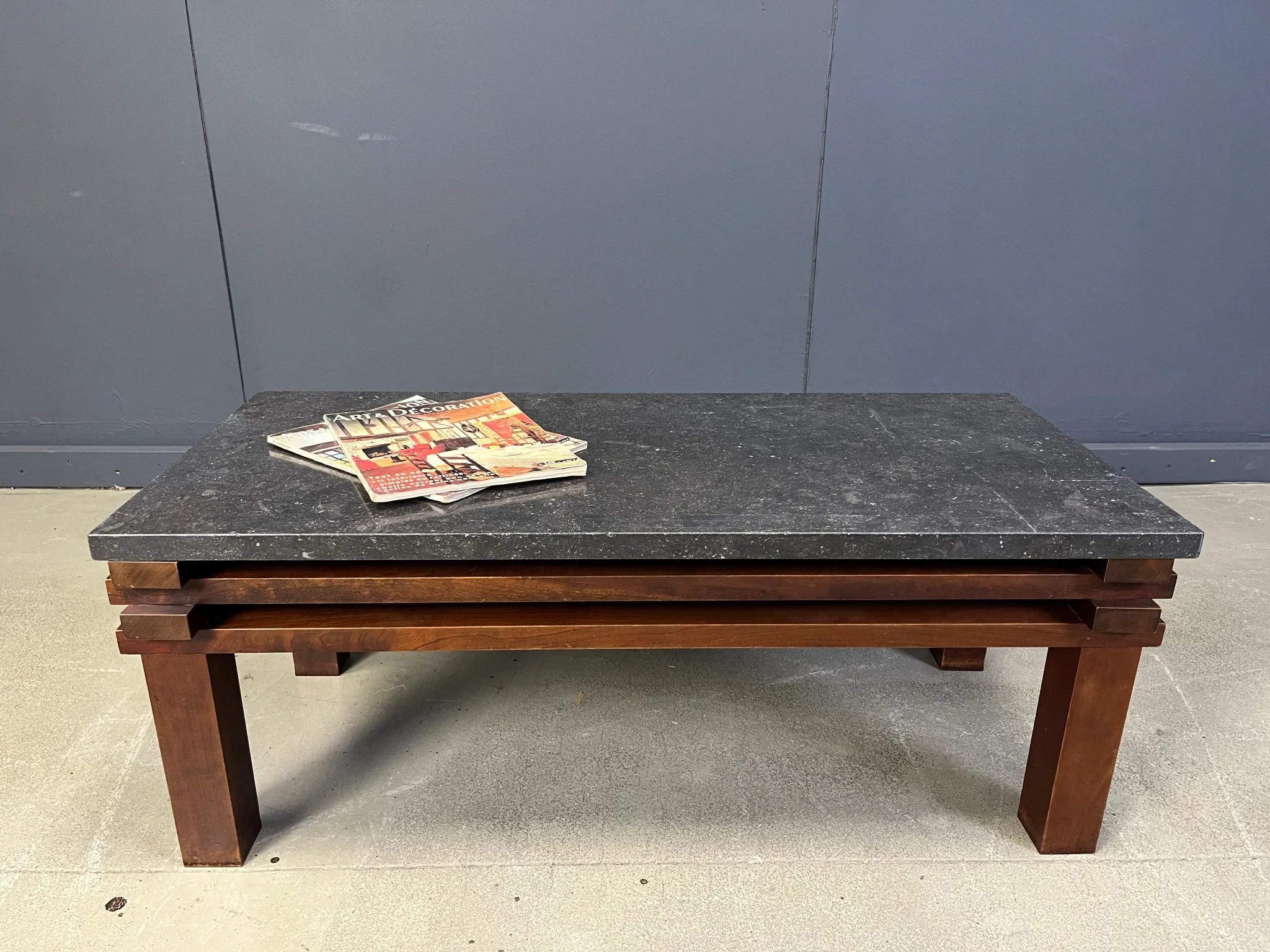 Vintage wooden and stone top coffee table, 1970s