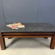 Vintage wooden and stone top coffee table, 1970s