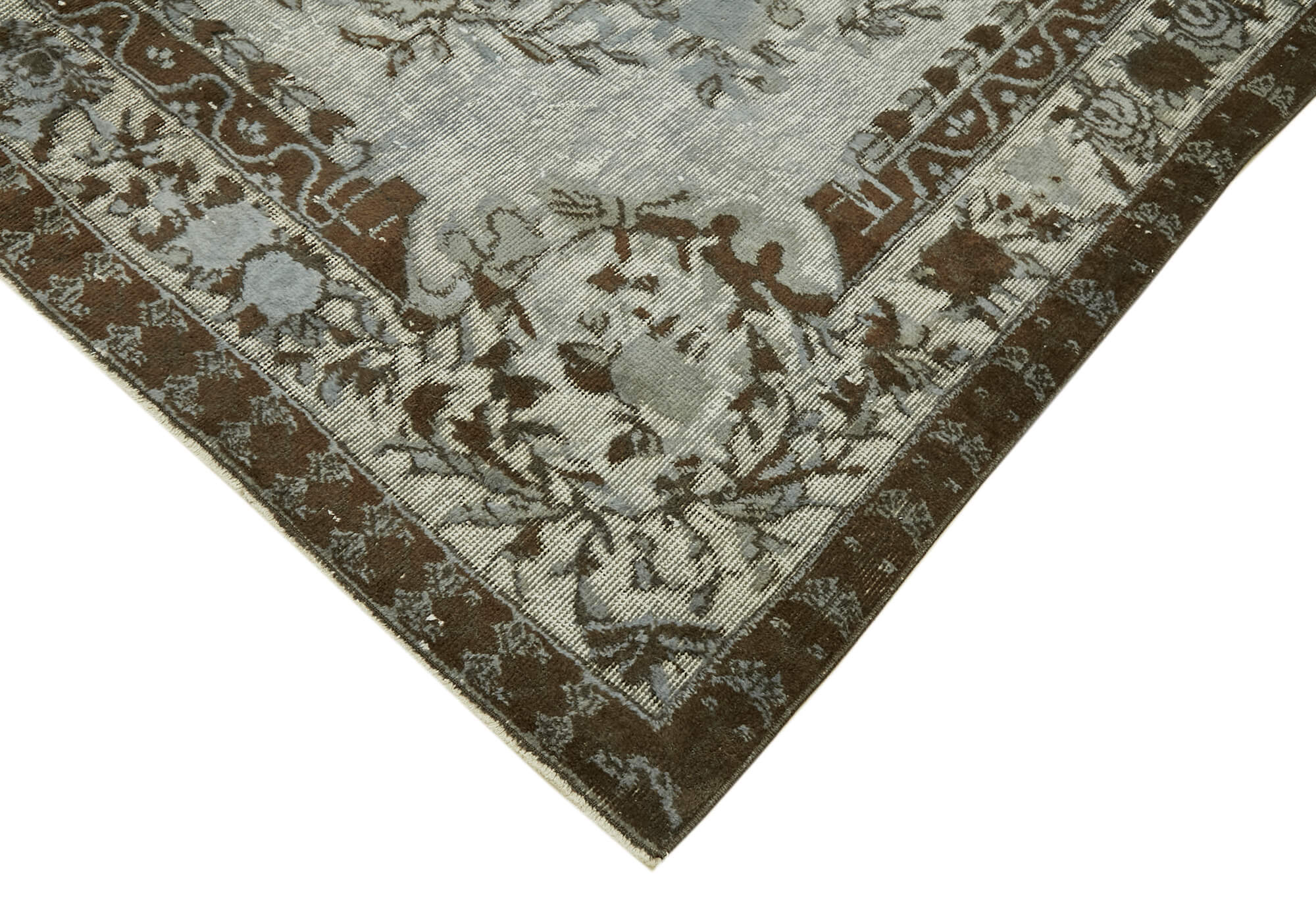 Handmade Distressed Turkish 1980s 207 cm x 304 cm Grey Rug