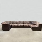 Vintage design modular lounge sofa brown leather