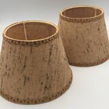 Pair of vintage burlap and braid lampshades