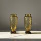Duo of art deco vases in yellow glass with scroll patterns