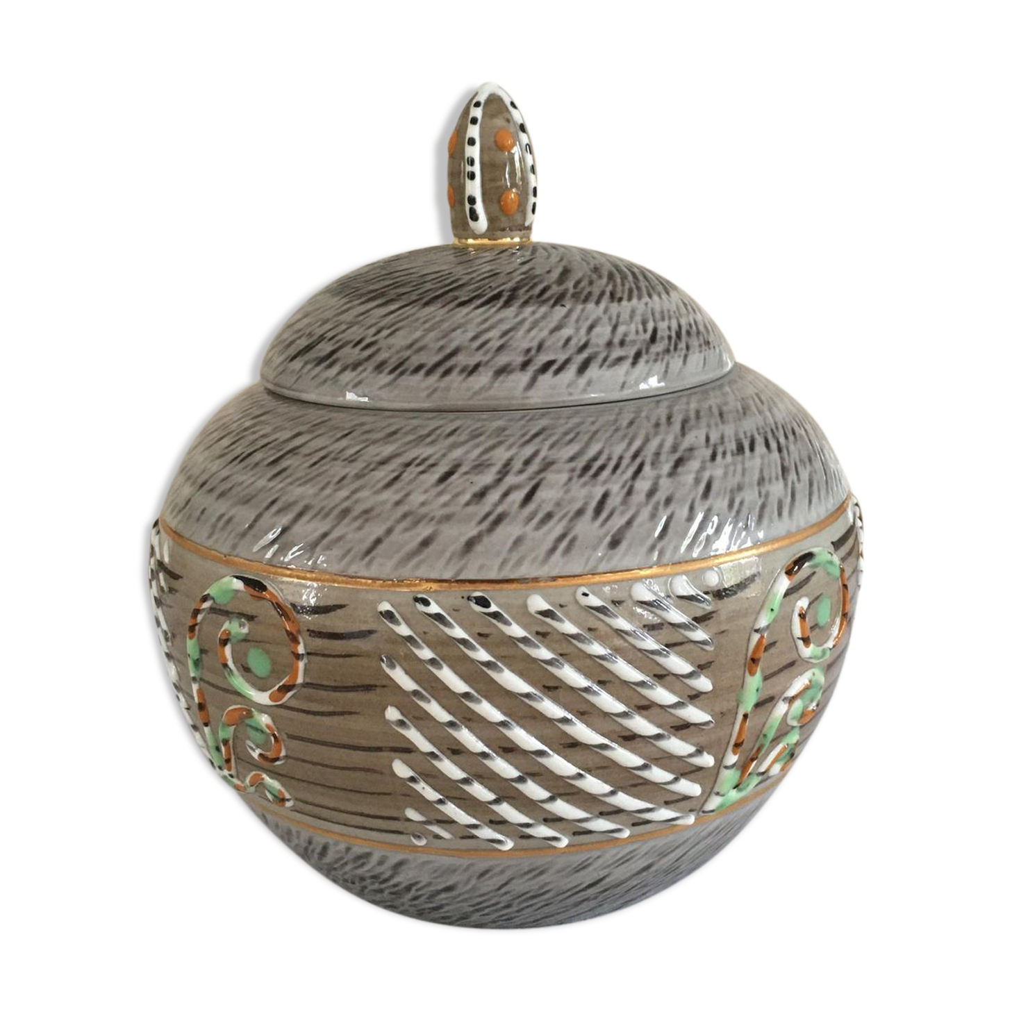 Waillault 1960 speckled stoneware sugar bowl Made in France