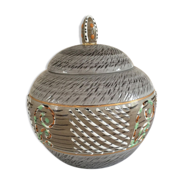 Waillault 1960 speckled stoneware sugar bowl Made in France