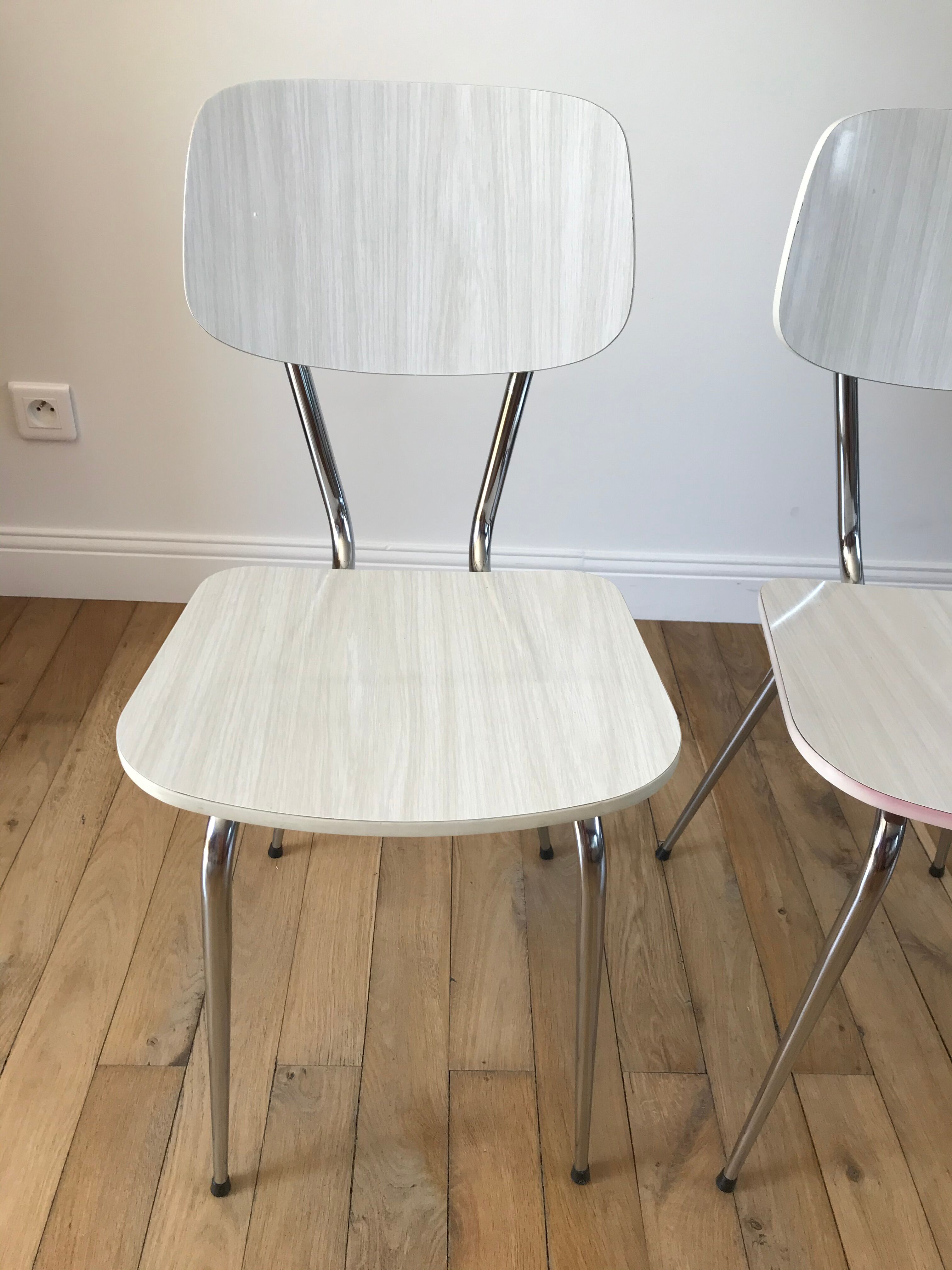 Pair of white Formica chairs 70s