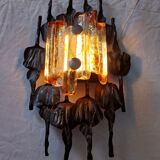 Applique brutaliste en verre et fer années 60