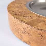 Italian Burl Wood & Steel Ashtray in the Style of Tomasso Barbi, 1970s