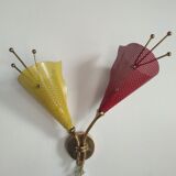 Pair of wall lamps metal perforated color, France 1950