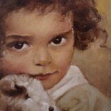 Oil portrait of a child with a dog