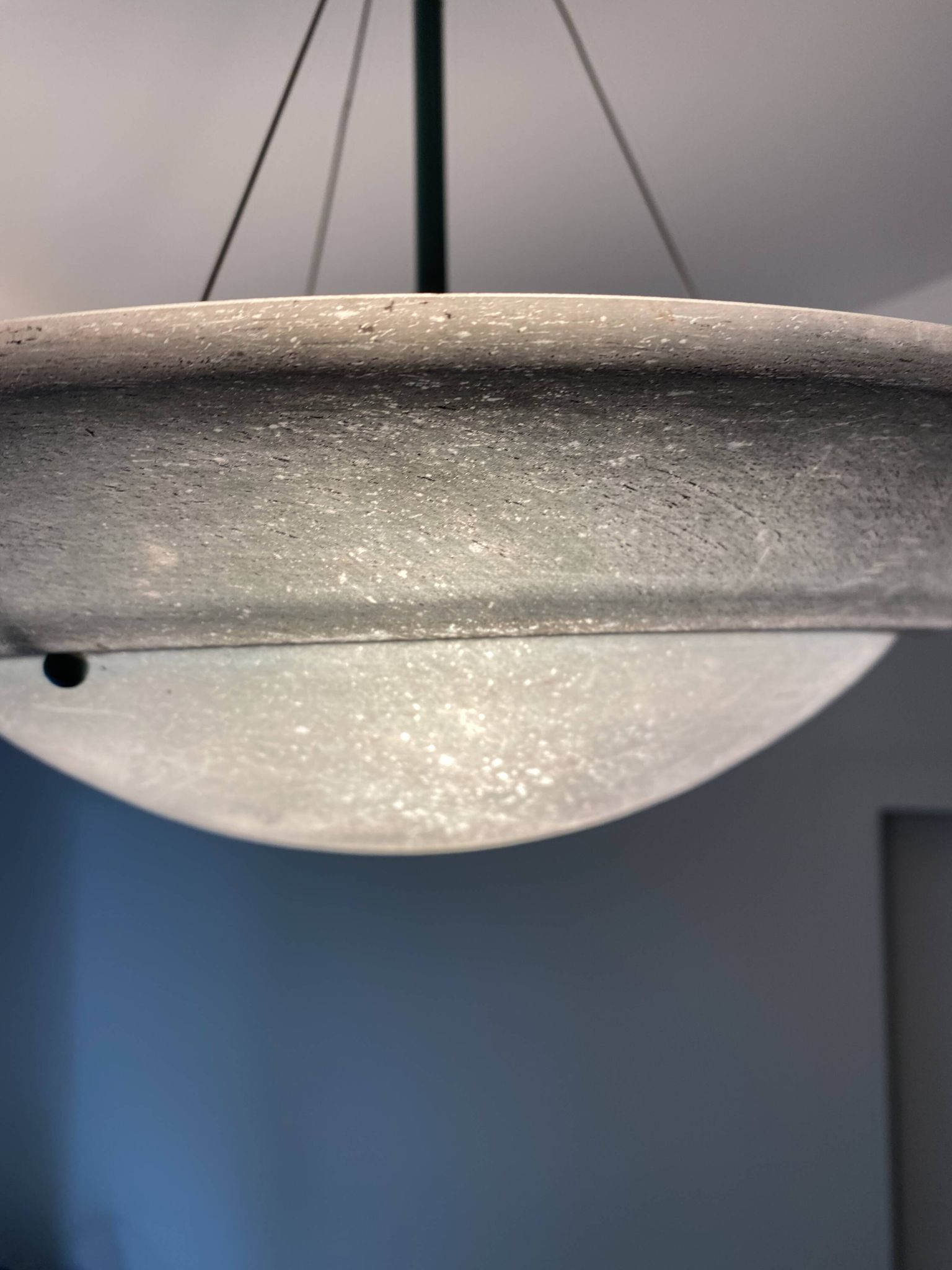 Large vintage lustra suspension light fixture large translucent green basin - SCE made in France