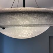 Large vintage lustra suspension light fixture large translucent green basin - SCE made in France