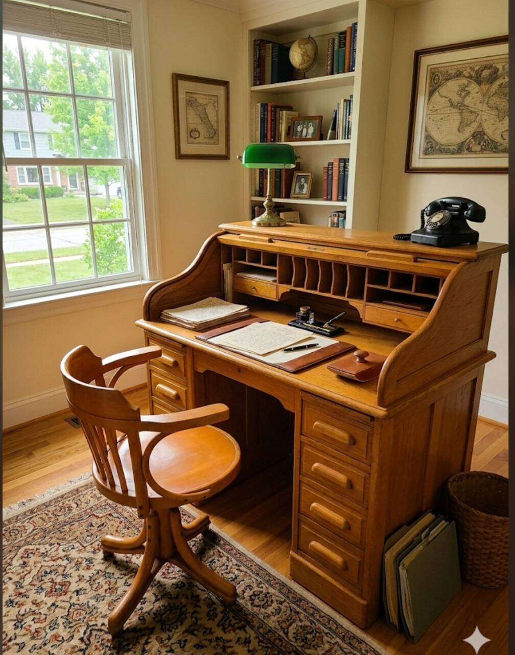 Swivel office chair in curved wood, 1950s