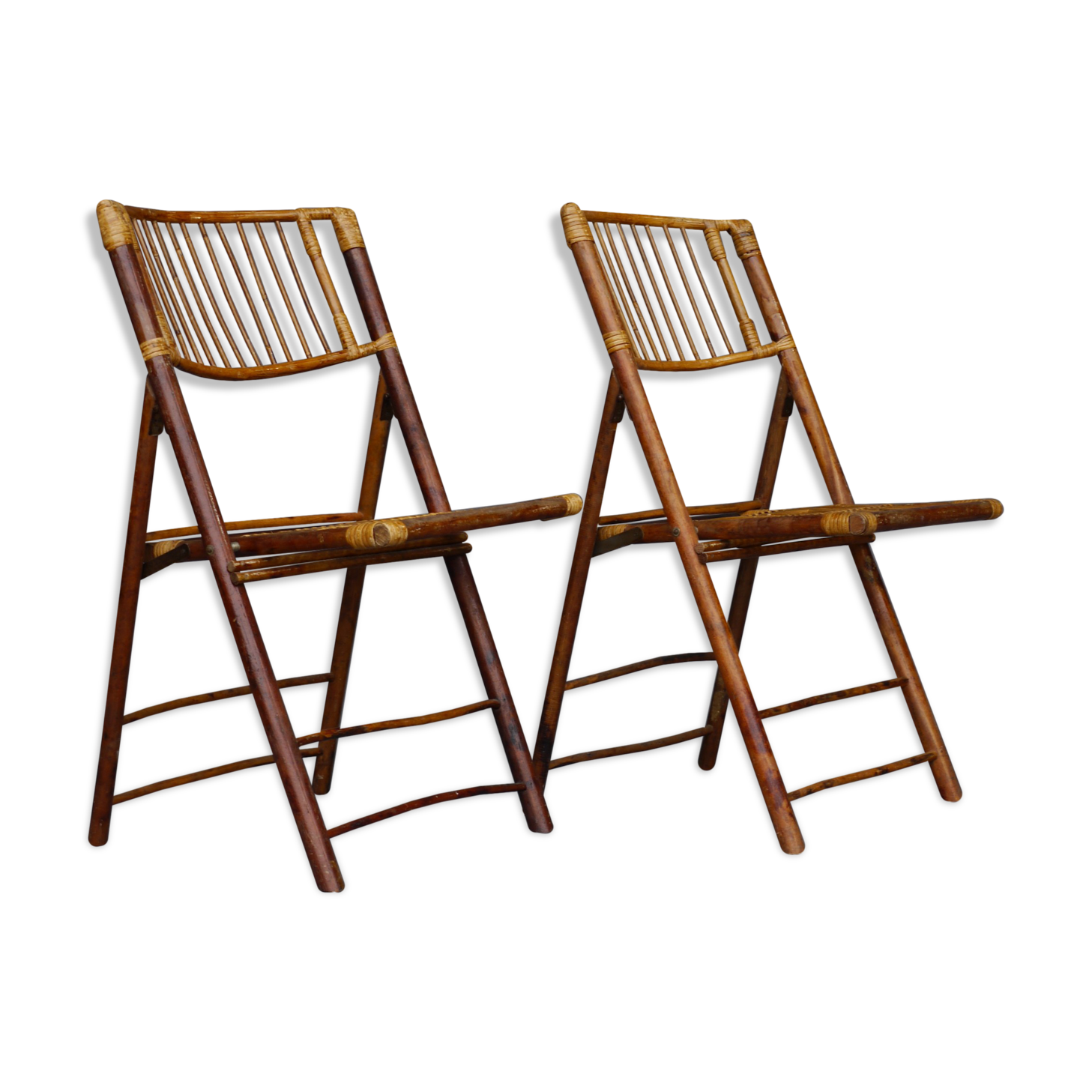 Vintage Bamboo and Rattan Folding Chairs, 1970s, Set of 2