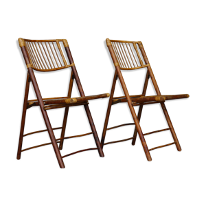chaises pliantes vintage en bambou et rotin, années 1970, ensemble de 2