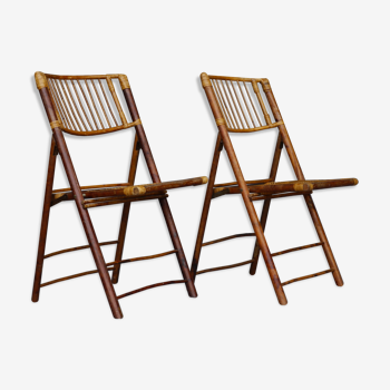 Vintage Bamboo and Rattan Folding Chairs, 1970s, Set of 2