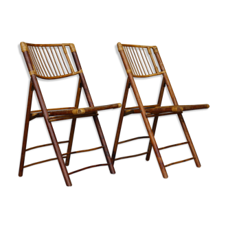 Vintage Bamboo and Rattan Folding Chairs, 1970s, Set of 2