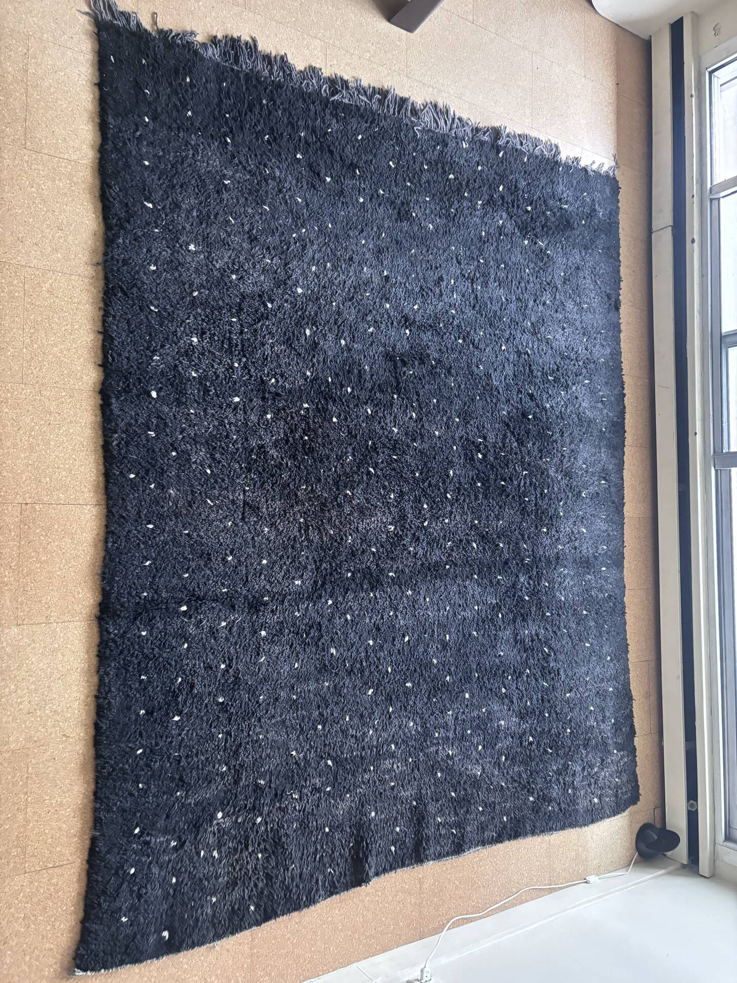 Moroccan Berber rug Beni Ouarain black with white spots 254 x 205 cm