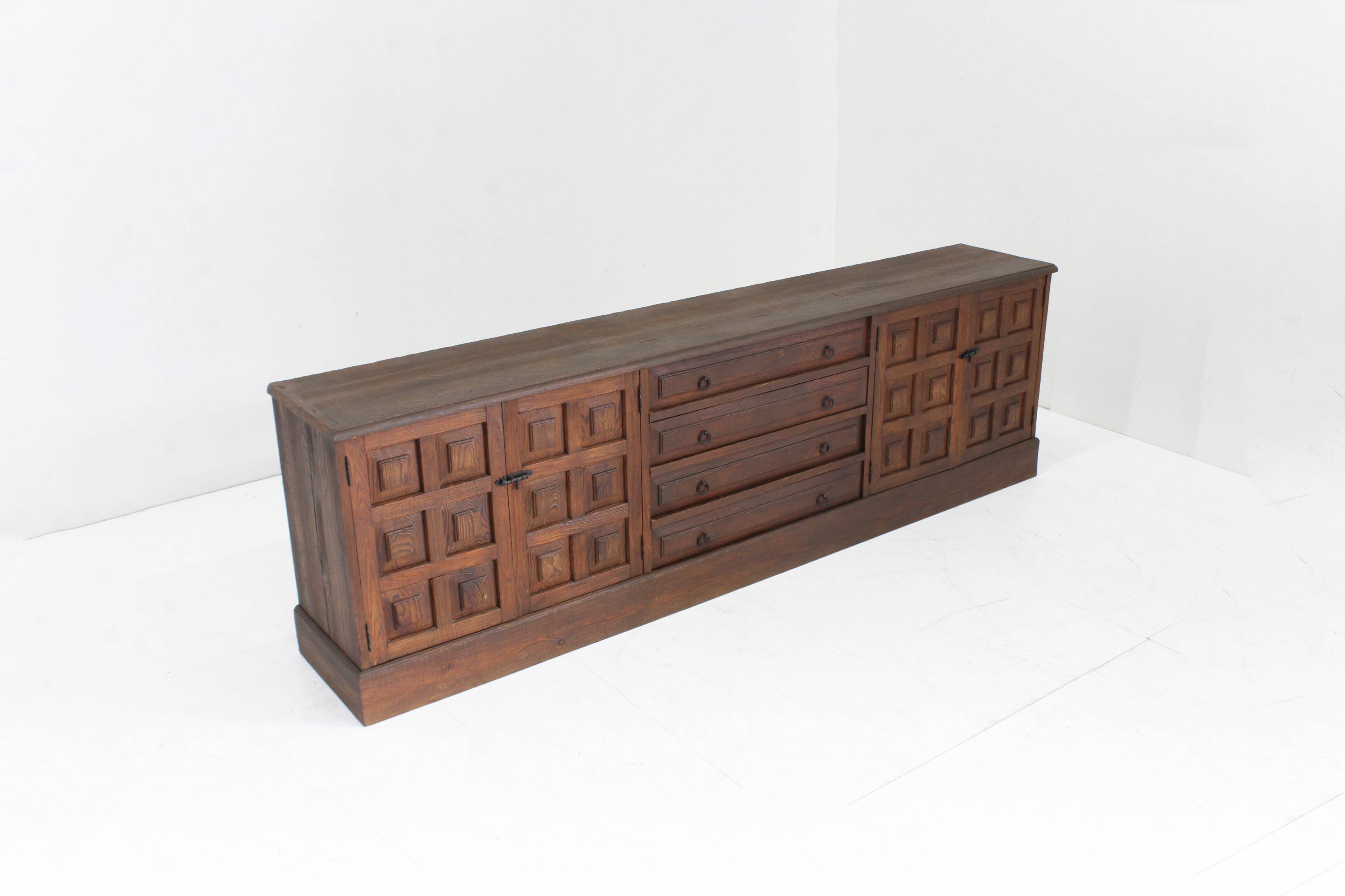 Vintage Brutalist Sideboard solid wood , Spain 1970s