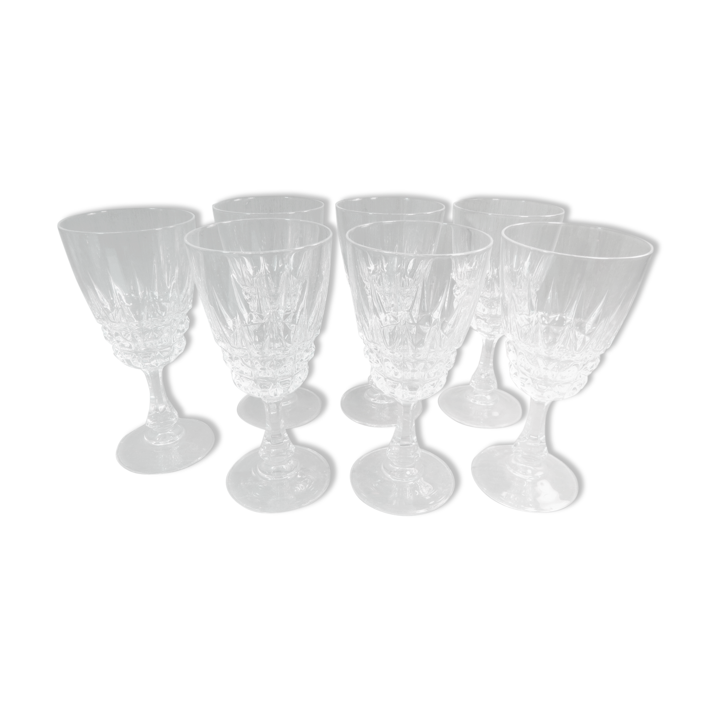 Set of 7 large old crystal water glass glasses