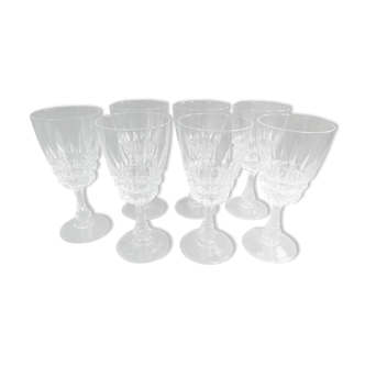 Set of 7 large old crystal water glass glasses