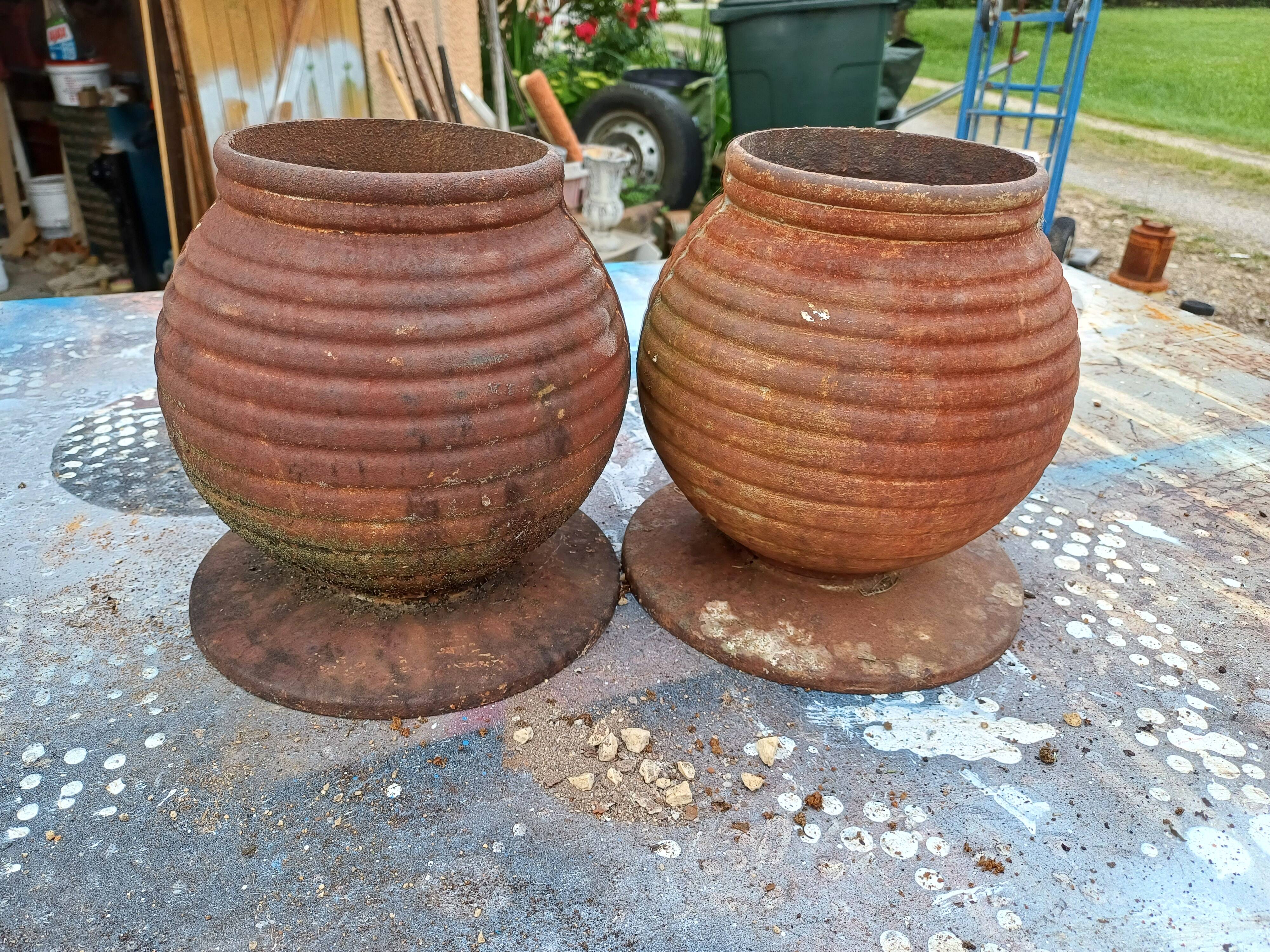 Pair of Cast Iron Vases 1900 from Charleville-Mézières