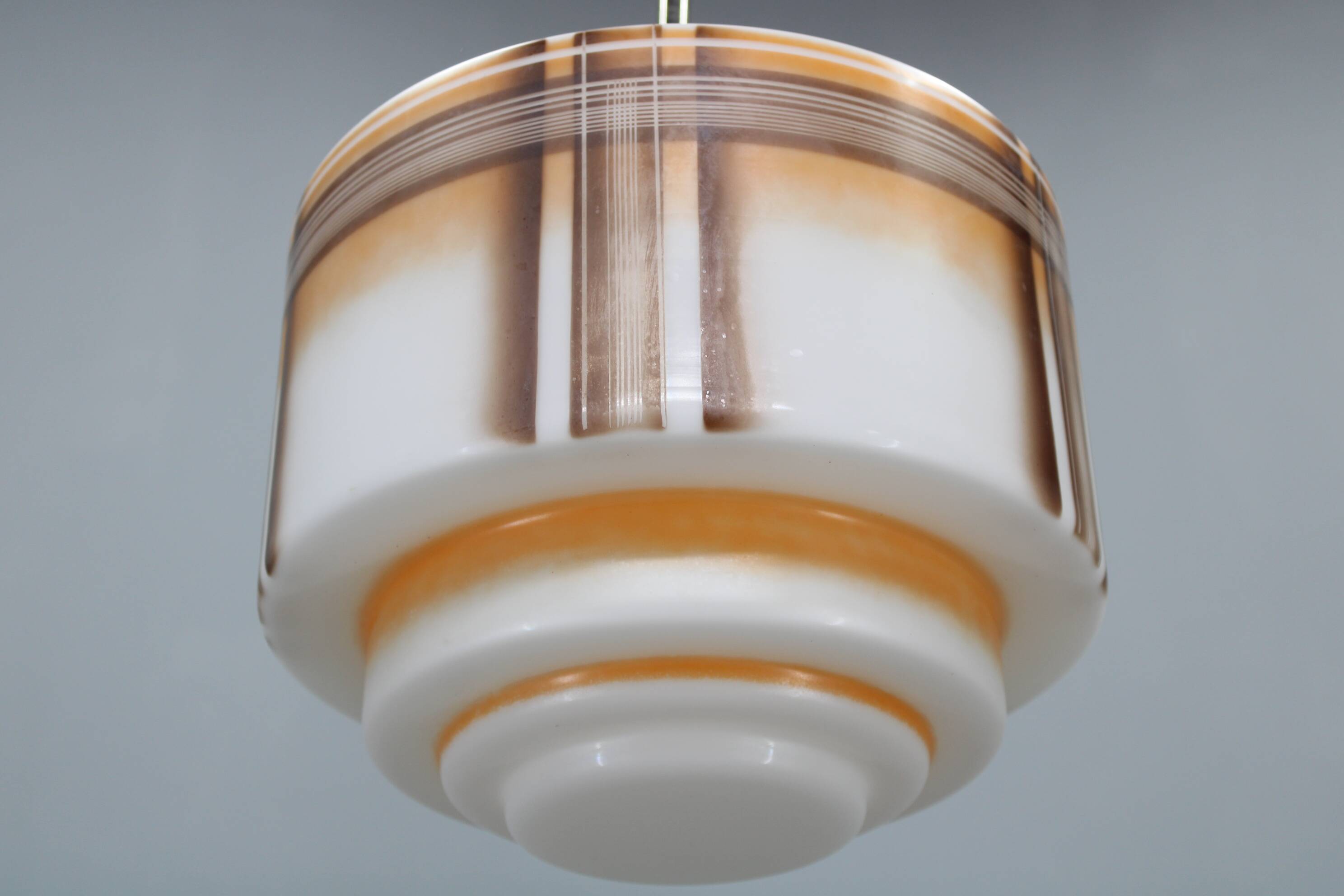 1930s Napako Art Deco pendant light in chrome and glass, restored, new wiring