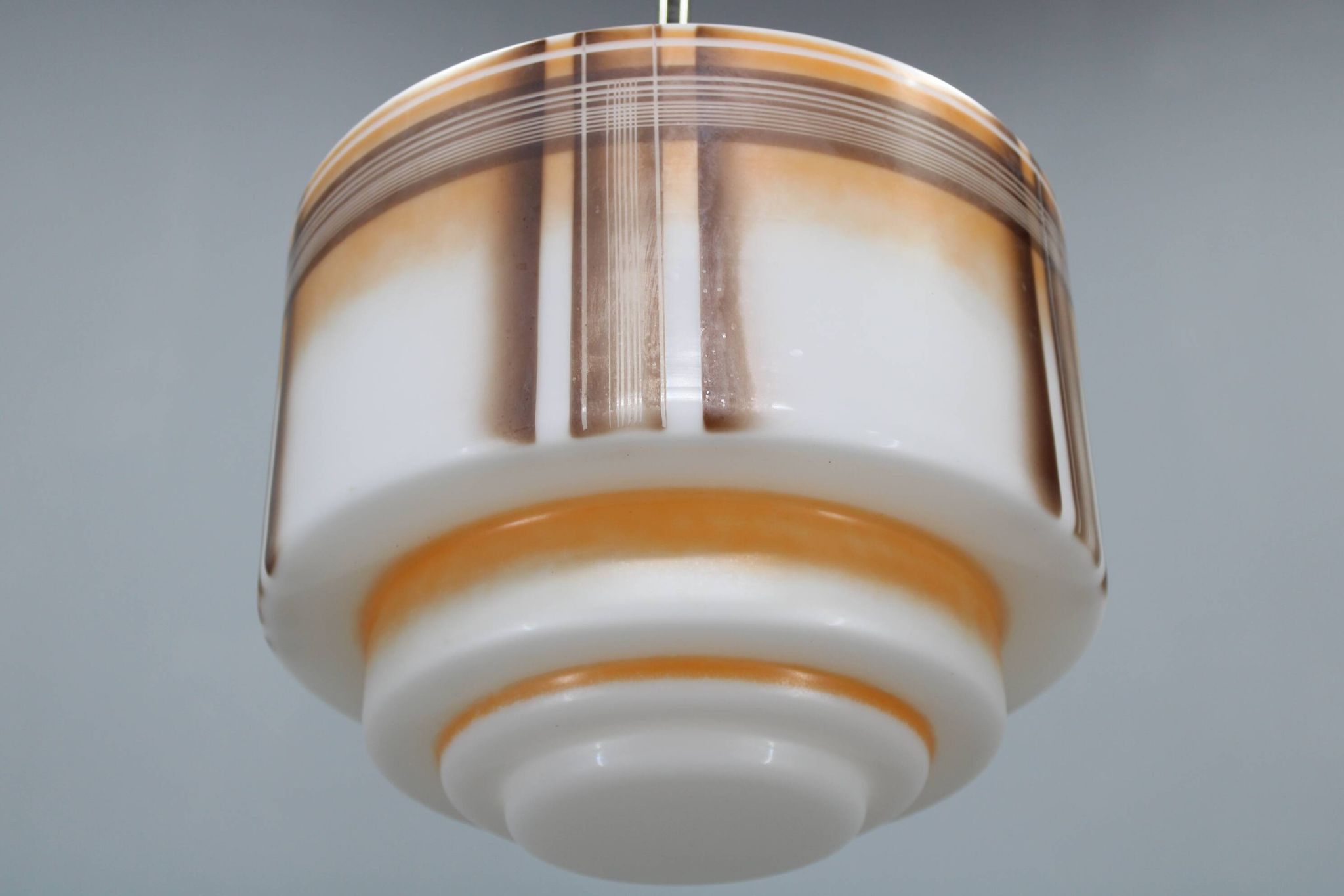 1930s Napako Art Deco pendant light in chrome and glass, restored, new wiring