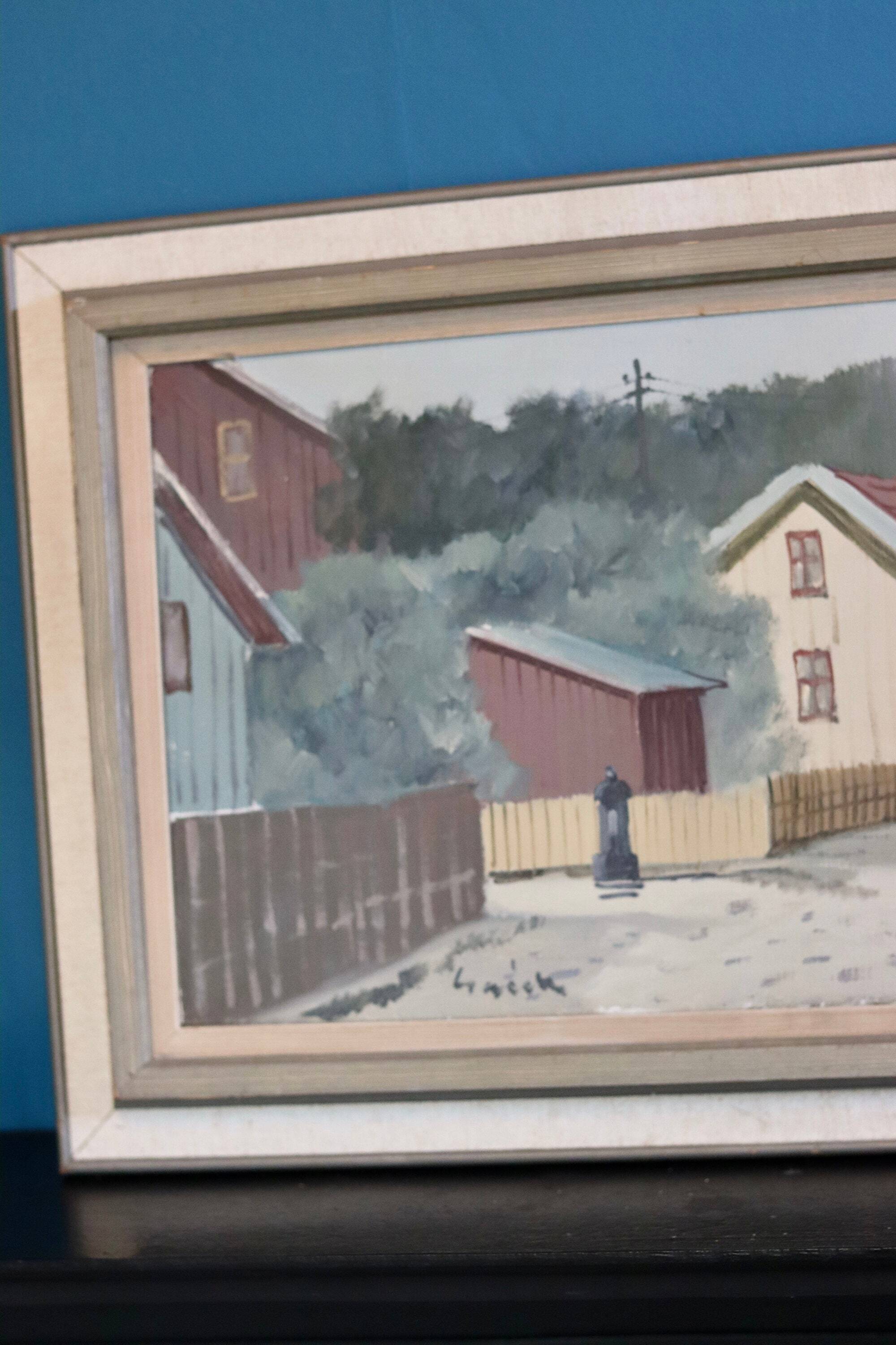 Original Swedish oil on canvas from the mid-century "Lilla Gatan Majorna Gothenburg" by Tage Gavik (1914-1981)