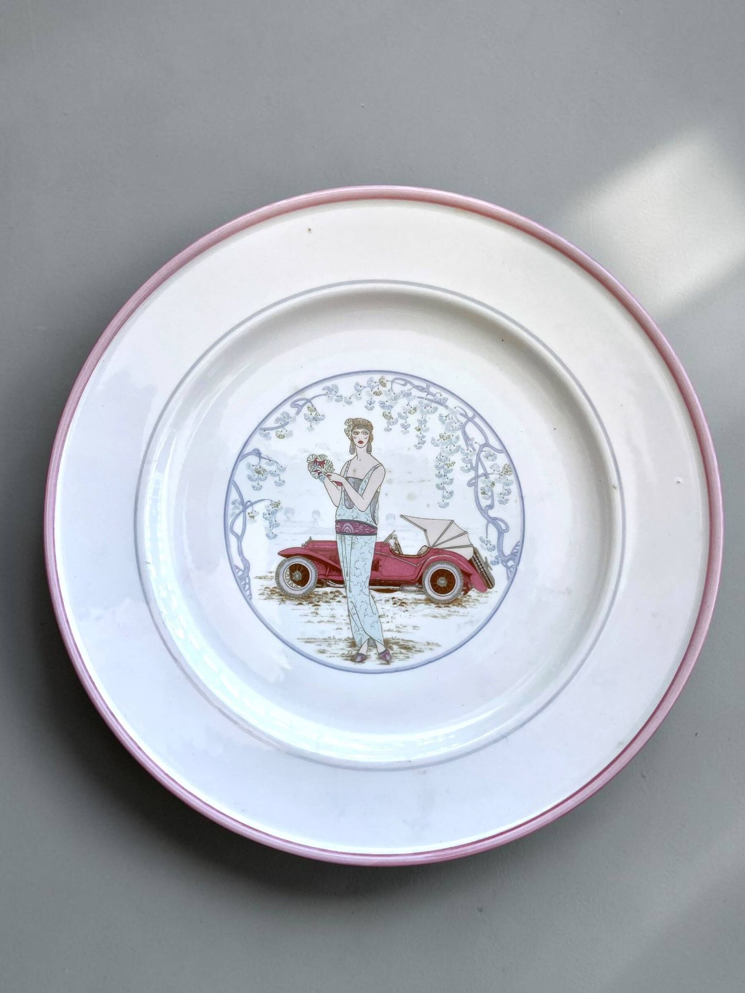 Vintage italian plate primula, art deco design, 1970s-80s.