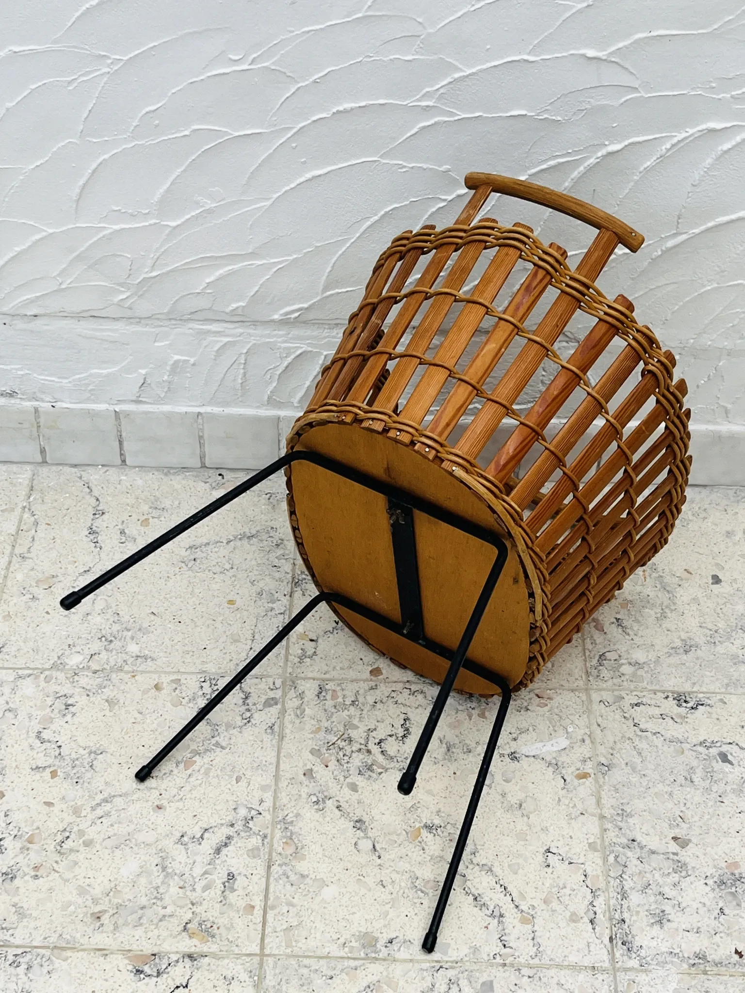 Vintage bamboo and wicker planter basket