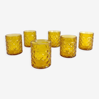 6 amber tumbler glasses with Pernod whisky 70s