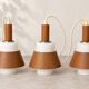Vintage 3-light suspension in teak and white opaline – 1960s/70s