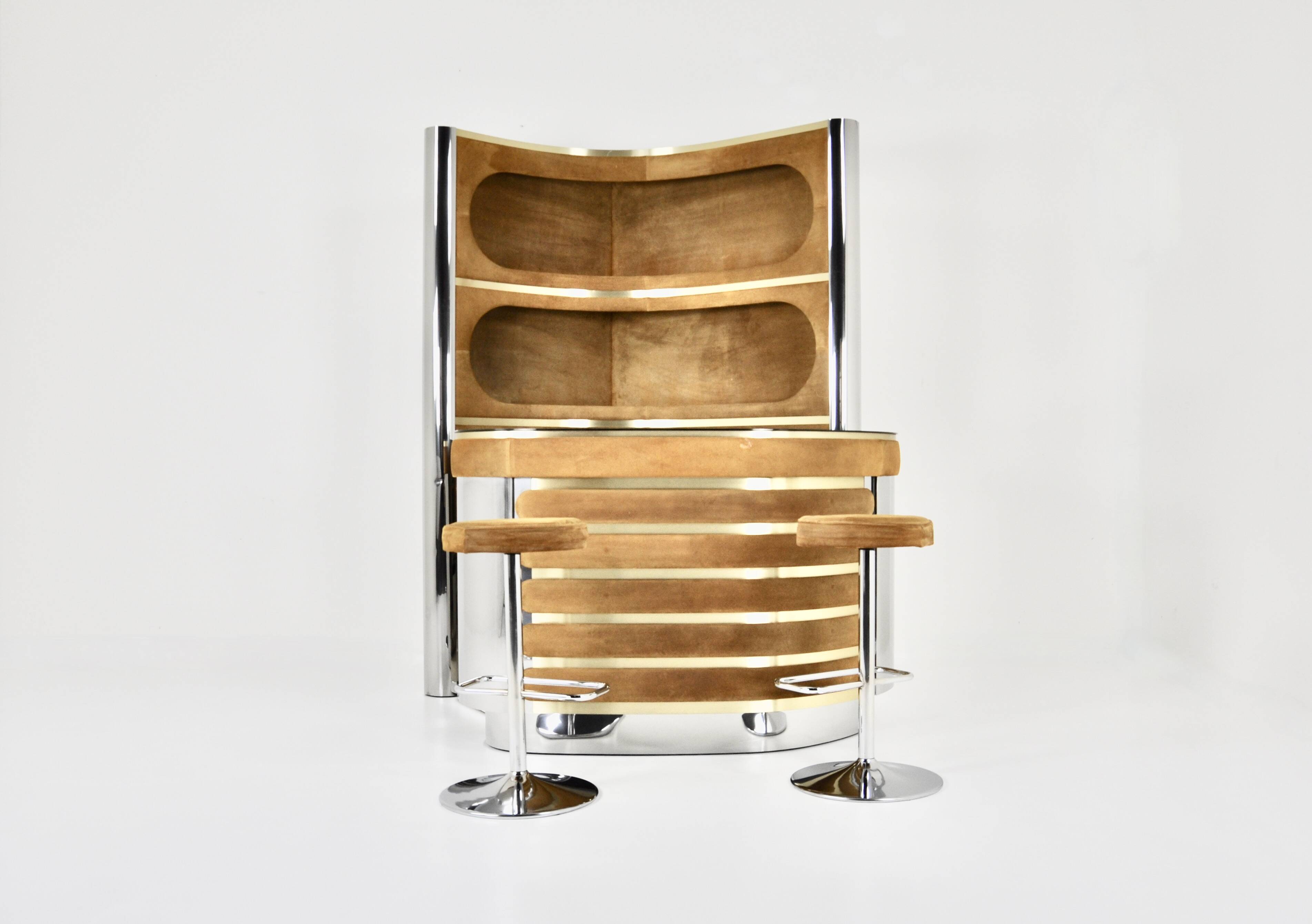 Ensemble de bar avec 2 tabourets dans le style de Willy Rizzo, 1970s