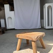 Small side table or stool in four-legged blond teak H:30 L43 l30